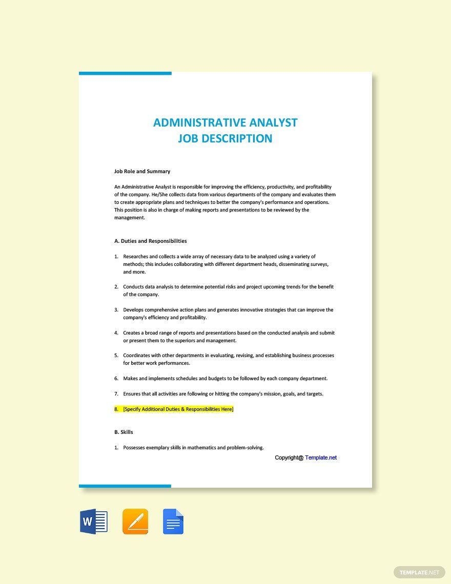 Administrative Analyst Job Ad/Description Template