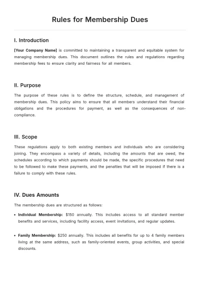 Free Rules for Membership Dues Template to Edit Online
