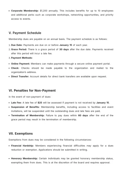 Free Rules for Membership Dues Template to Edit Online
