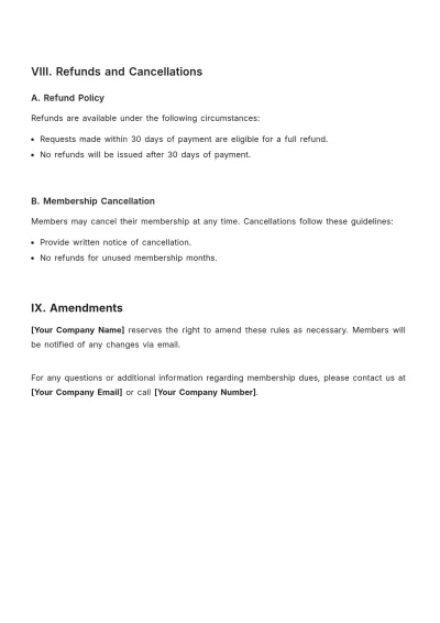 Free Rules for Membership Dues Template to Edit Online