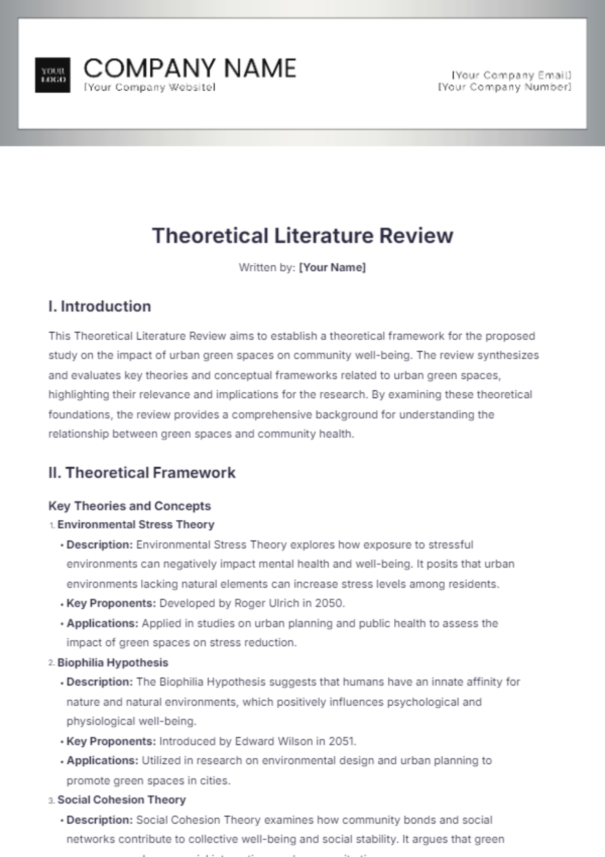 Theoretical Literature Review Template - Edit Online & Download