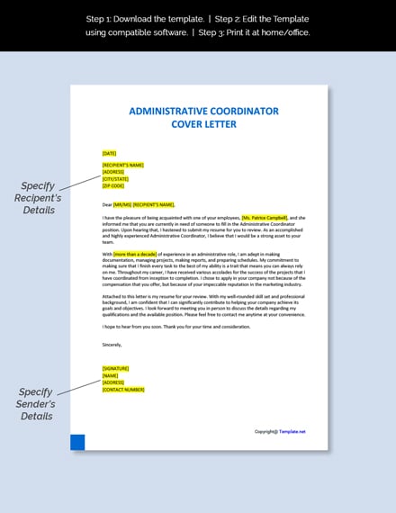 administrative coordinator cover letter template