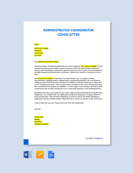 FREE Administrative Coordinator Cover Letter Template ...