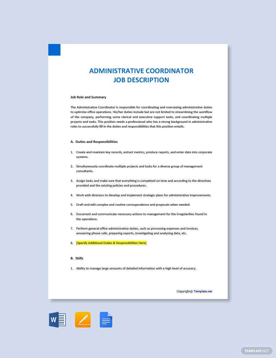 Administrative Coordinator Job Ad/Description Template
