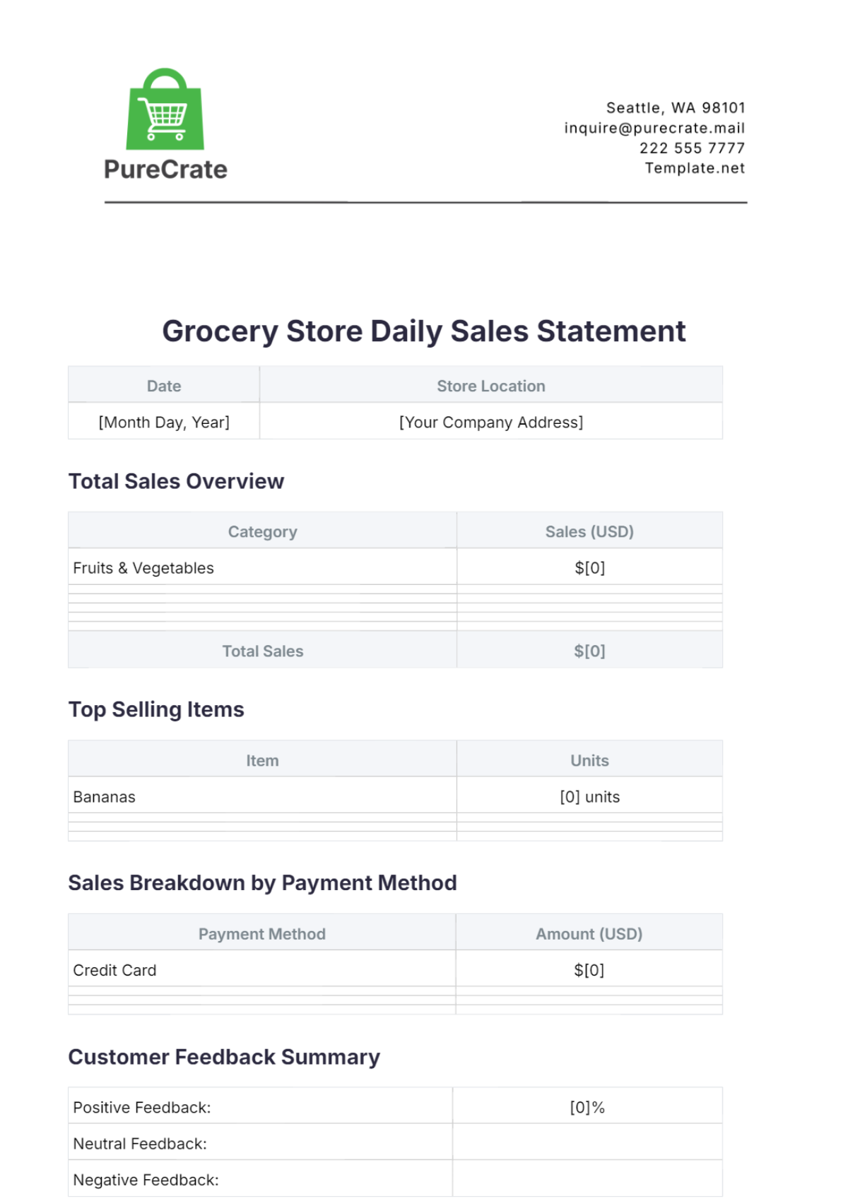 Grocery Store Daily Sales Statement Template - Edit Online & Download