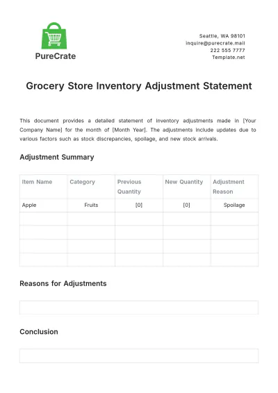 Free Grocery Store Inventory Adjustment Statement Template to Edit Online