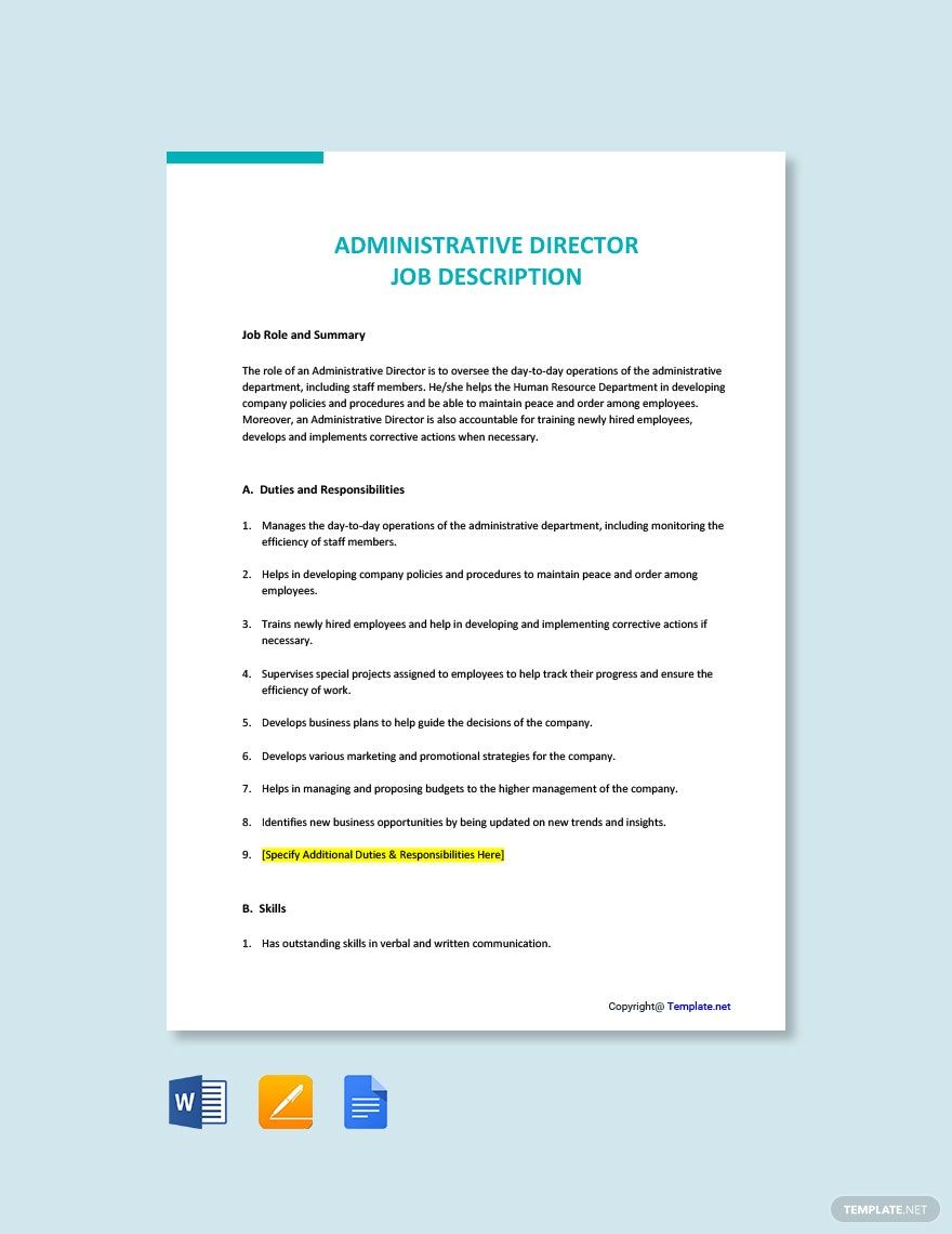 Administrative Director Job Ad/Description Template