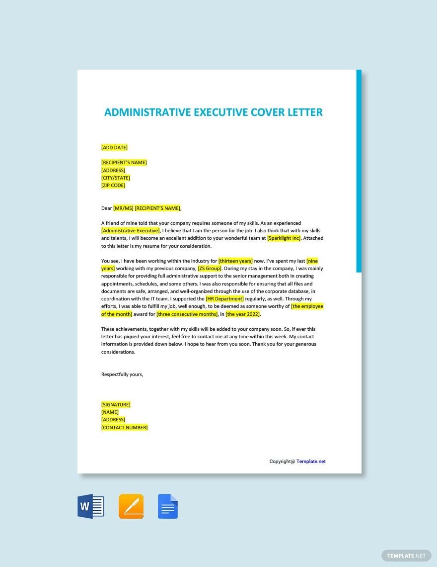Administrative Executive Cover Letter Template