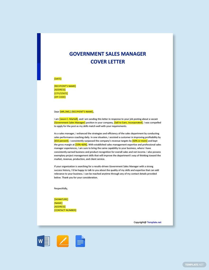 Government Sales Manager Cover Letter