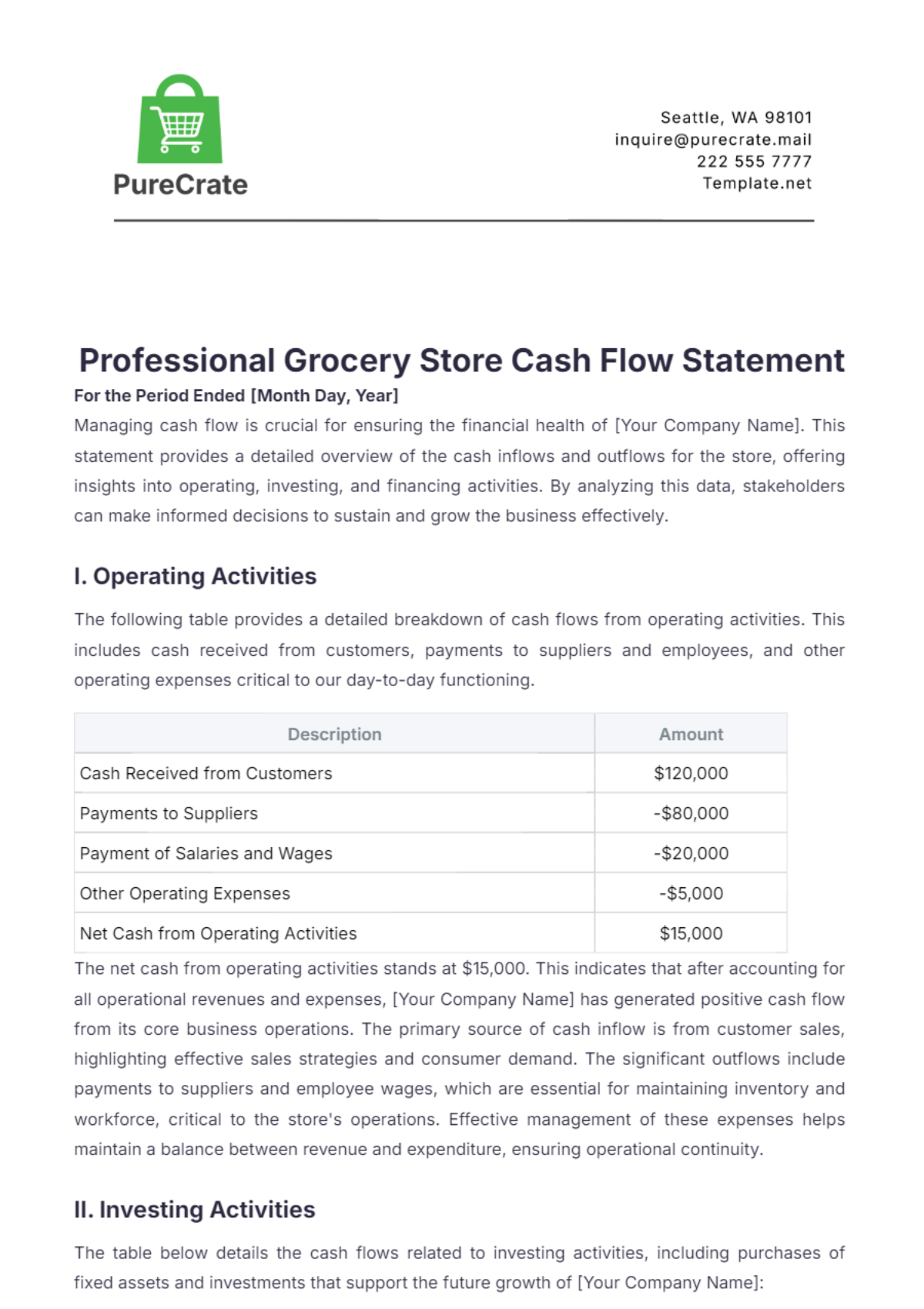 Professional Grocery Store Cash Flow Statement Template - Edit Online & Download