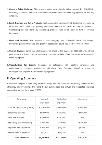 Free Printable Grocery Store Budget Analysis Statement Template to Edit Online
