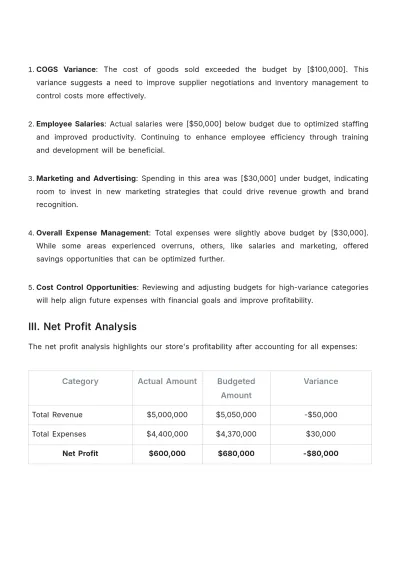 Free Printable Grocery Store Budget Analysis Statement Template to Edit Online