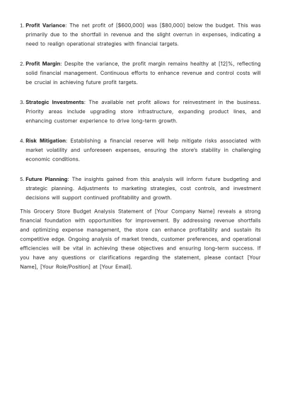 Free Printable Grocery Store Budget Analysis Statement Template to Edit Online