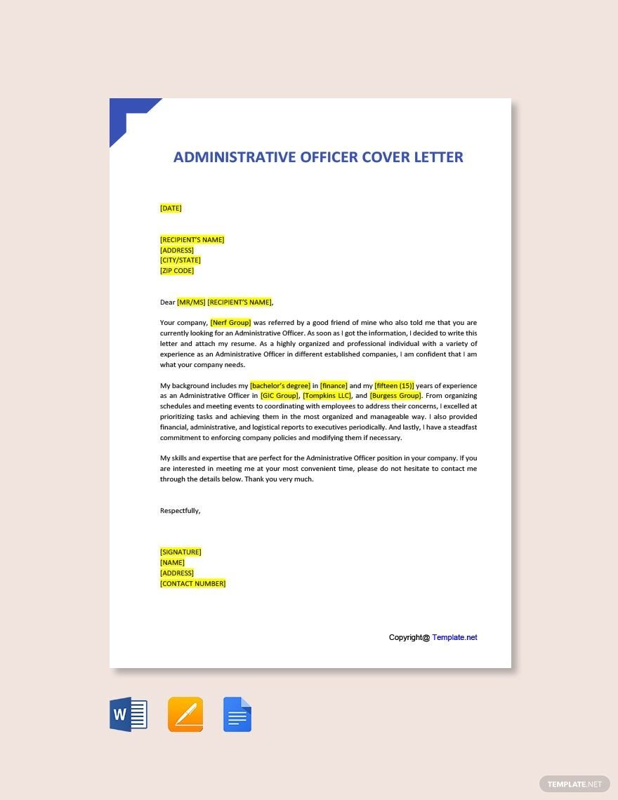 Administrative Officer Cover Letter Template
