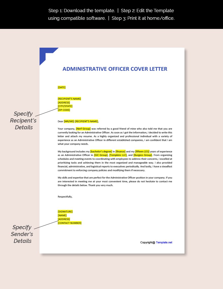 cover letter for the position of administrative officer