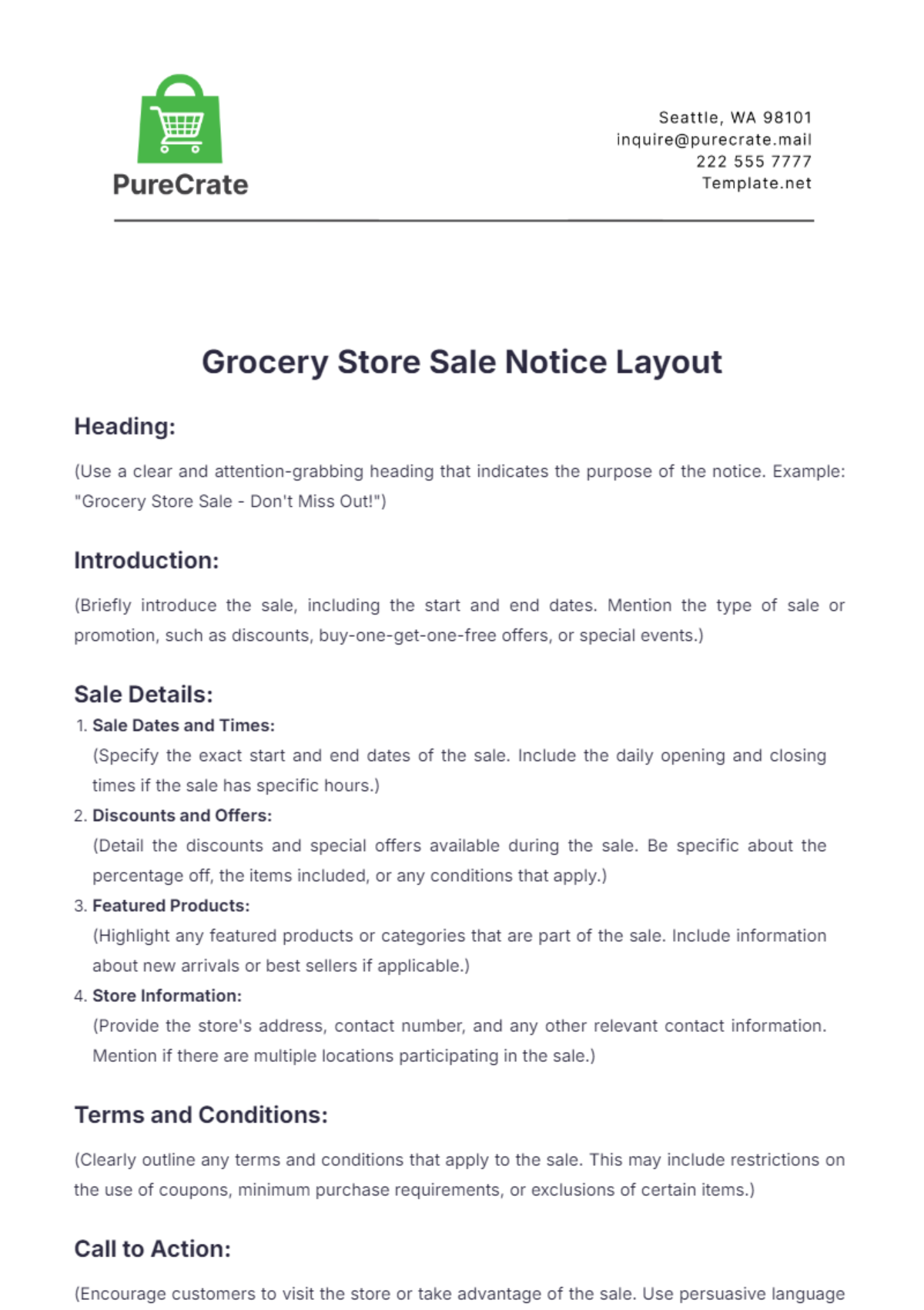 Grocery Store Sale Notice Layout Template - Edit Online & Download