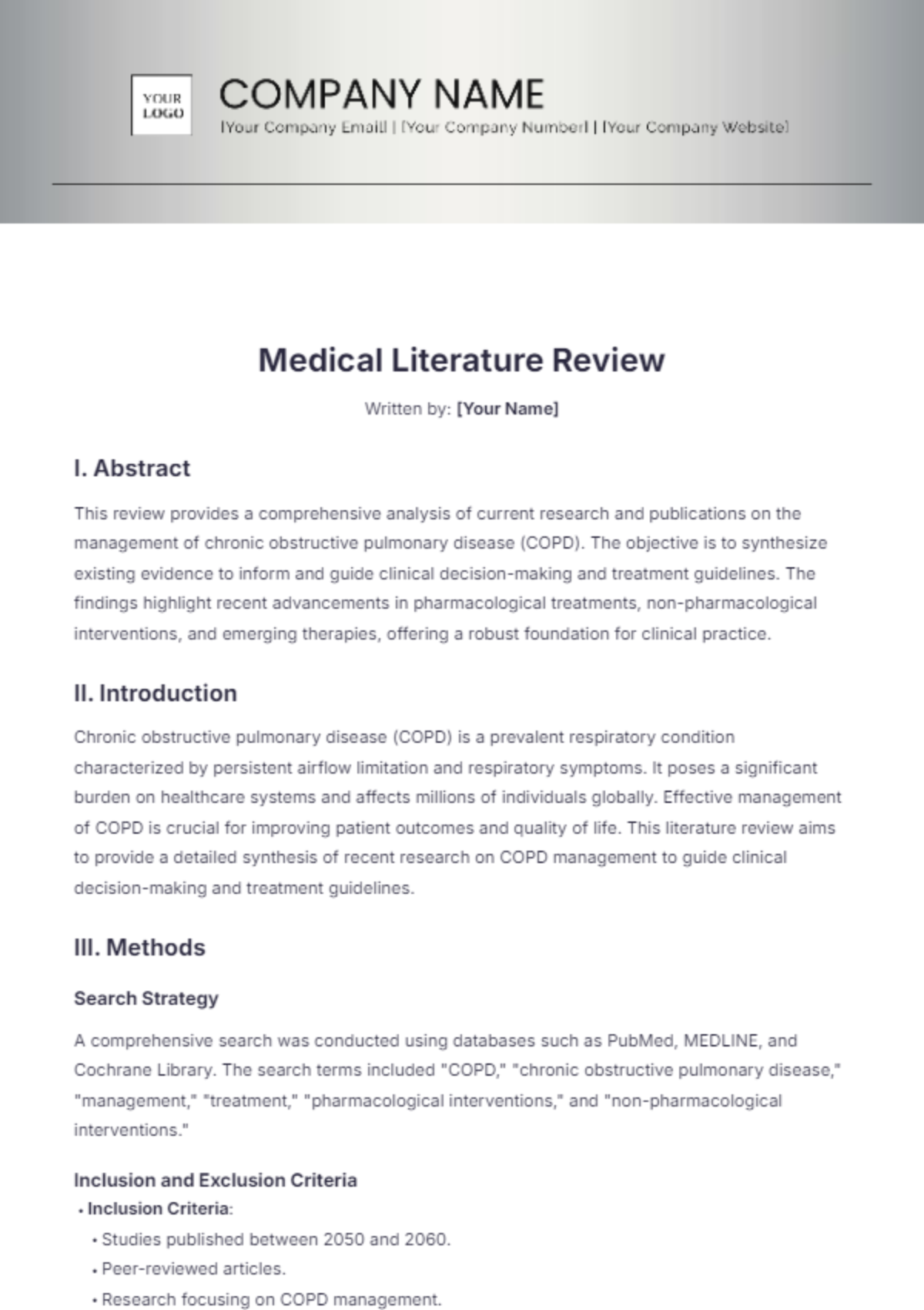 Medical Literature Review Template - Edit Online & Download