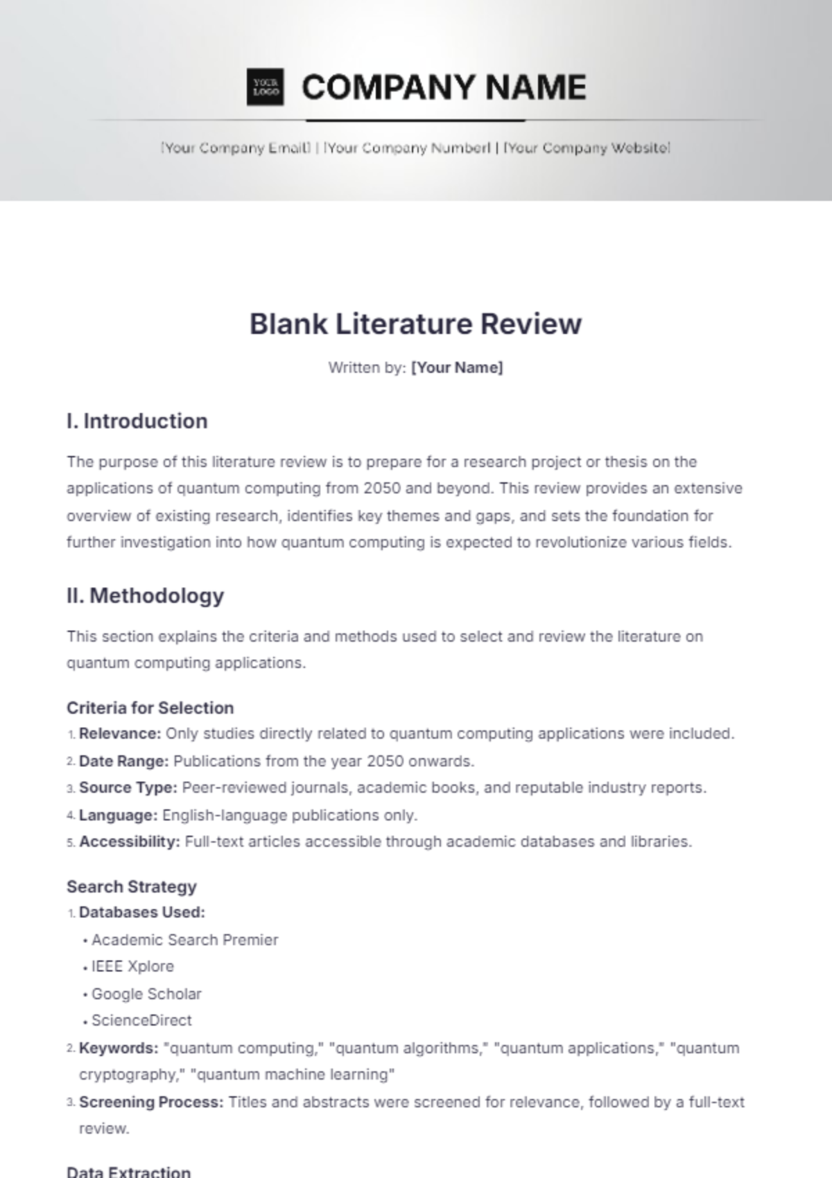 Blank Literature Review Template - Edit Online & Download