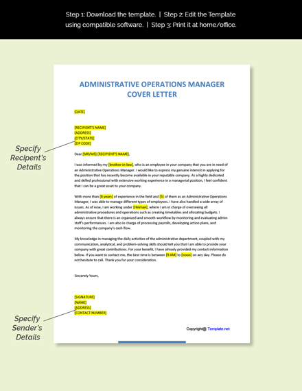 Administrative Operations Manager Cover Letter Template - Google Docs