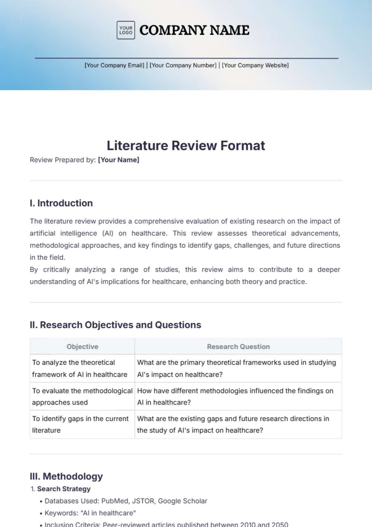 Literature Review Format Template - Edit Online & Download