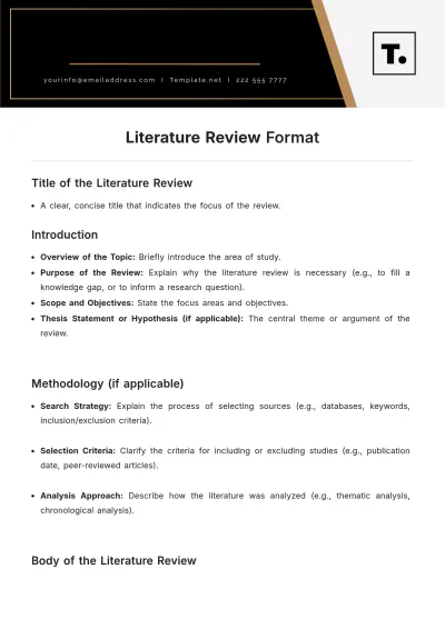 Free Literature Review Format Template to Edit Online