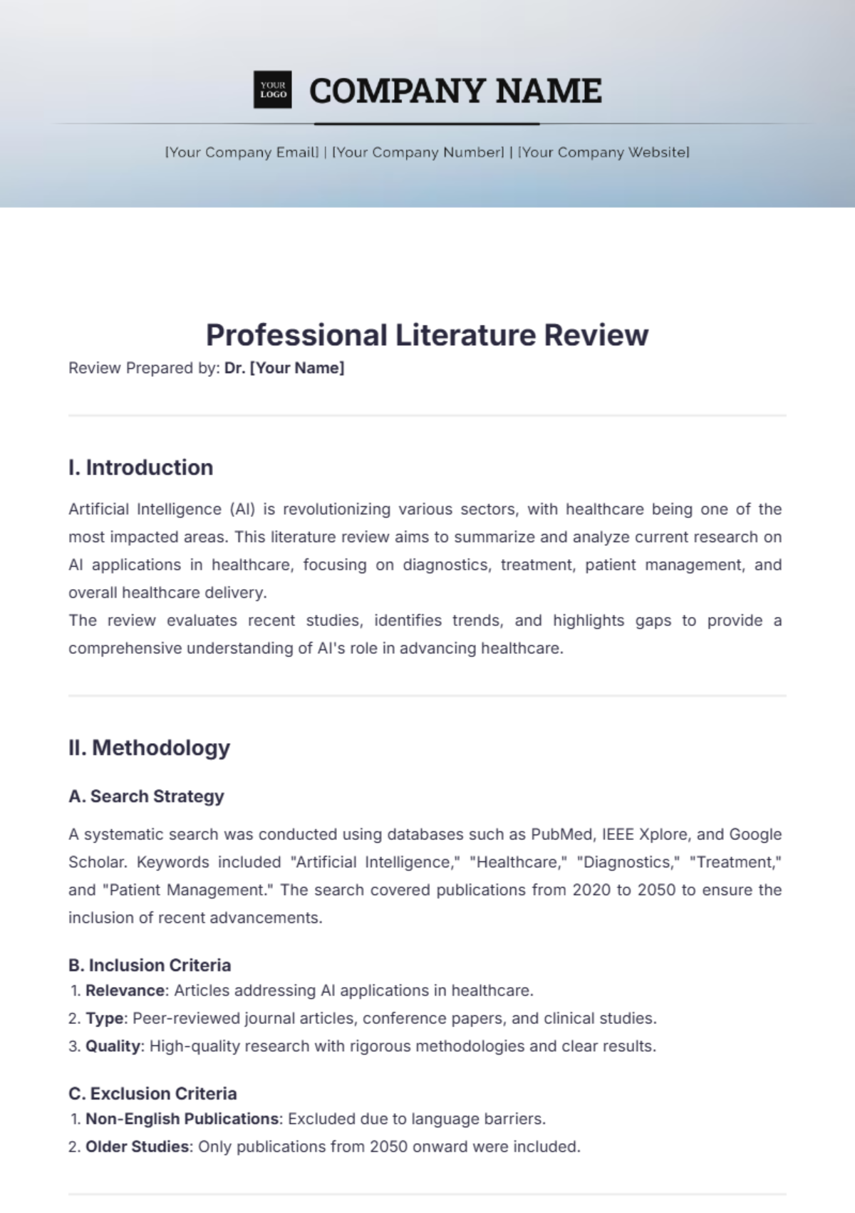 Professional Literature Review Template - Edit Online & Download