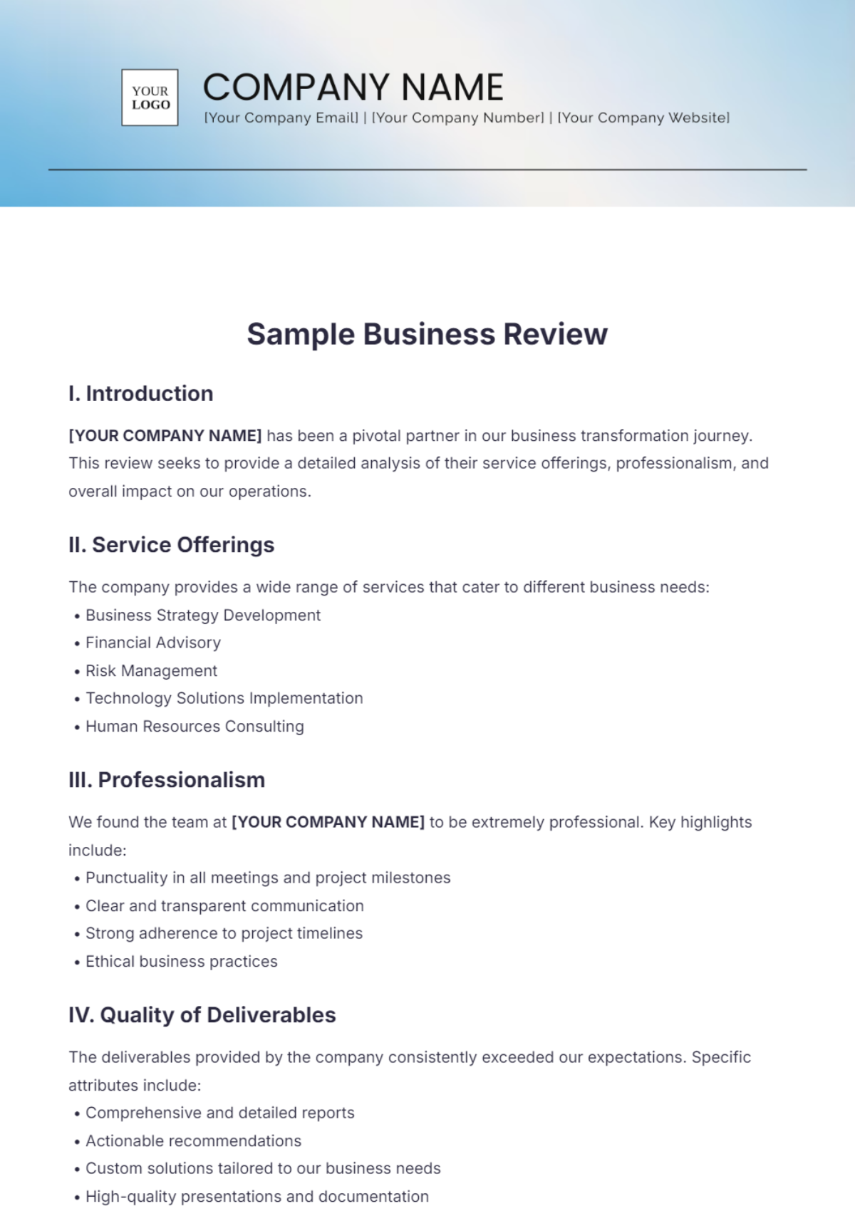 Sample Business Review Template - Edit Online & Download