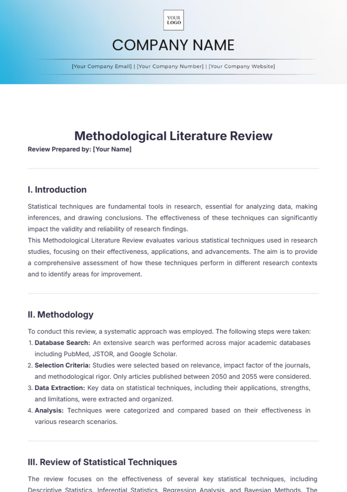 Methodological Literature Review Template - Edit Online & Download