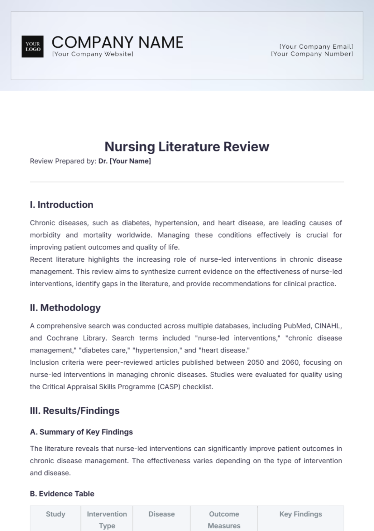 Nursing Literature Review Template - Edit Online & Download