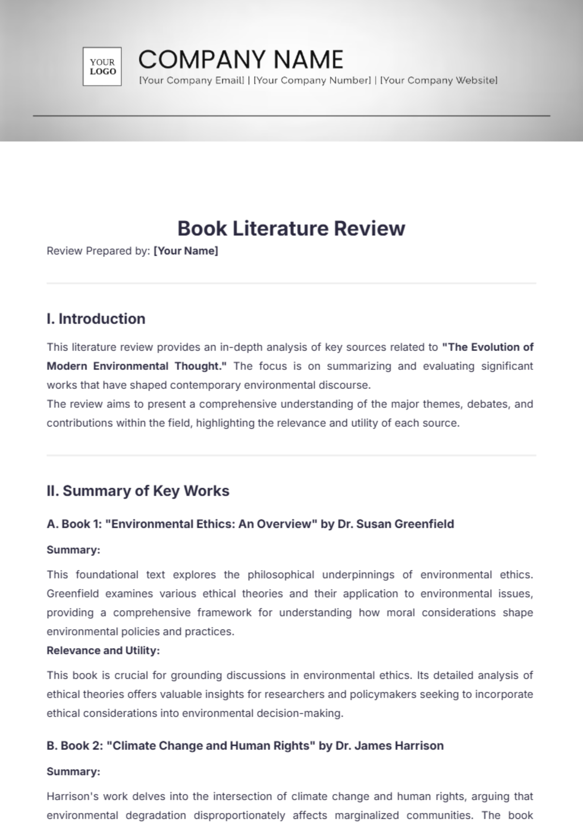 Book Literature Review Template - Edit Online & Download