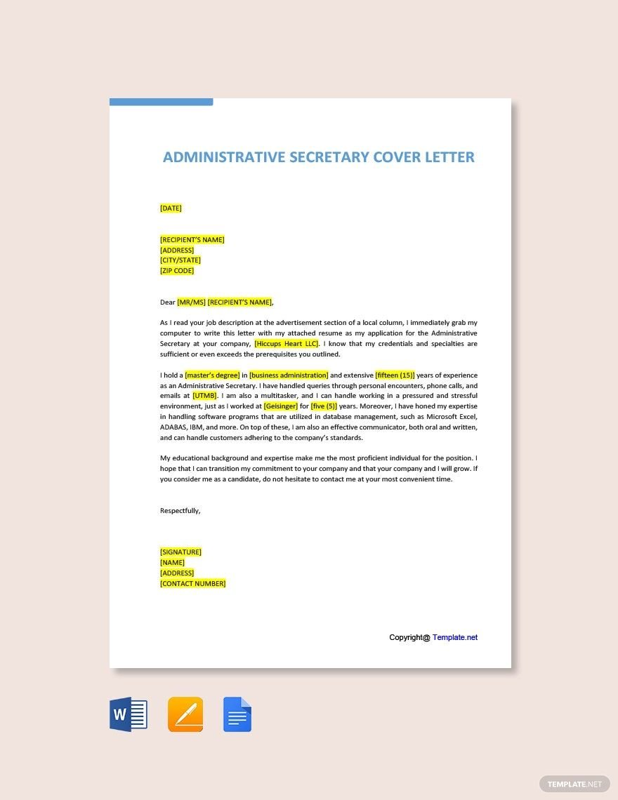 Administrative Secretary Cover Letter