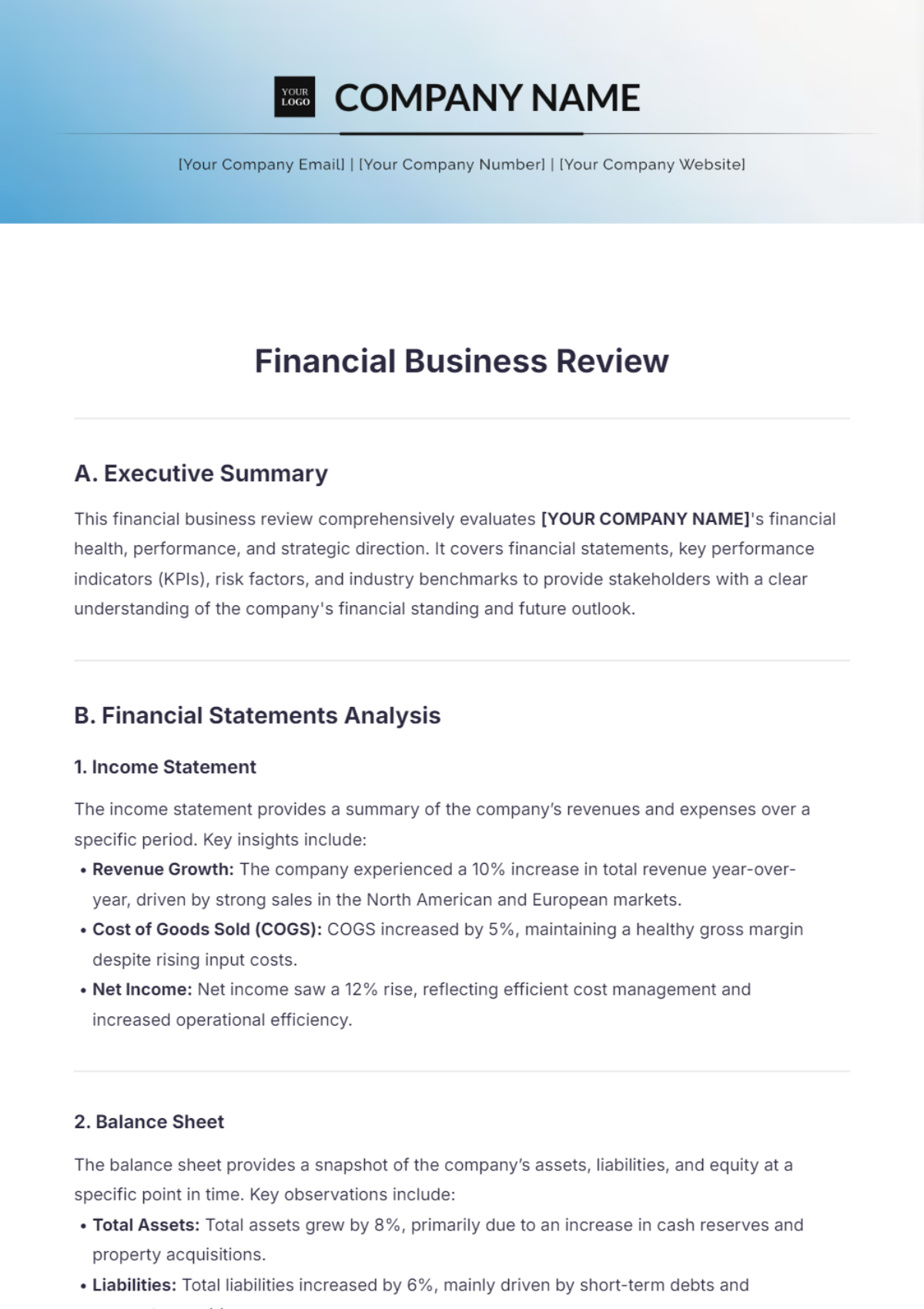 Financial Business Review Template