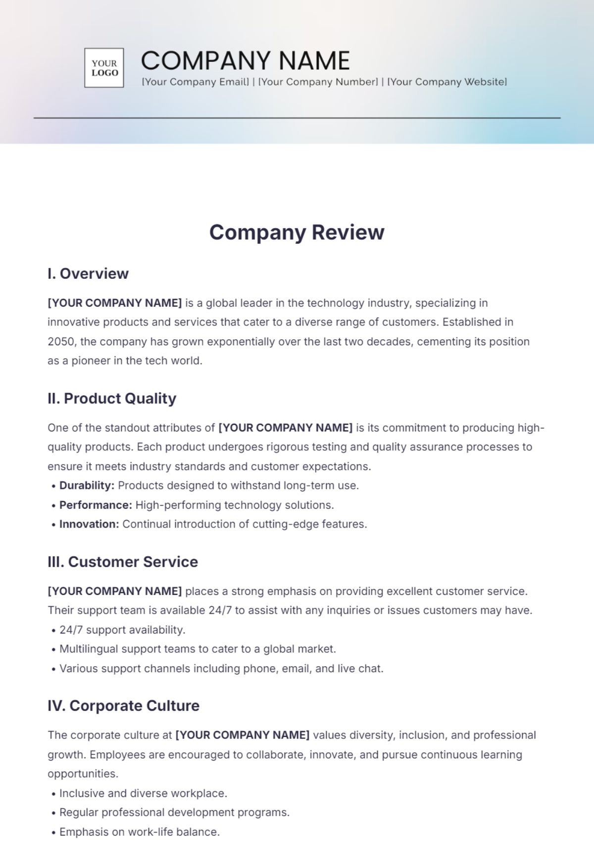 Company Review Template