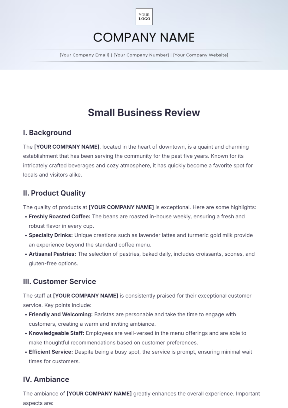 Small Business Review Template