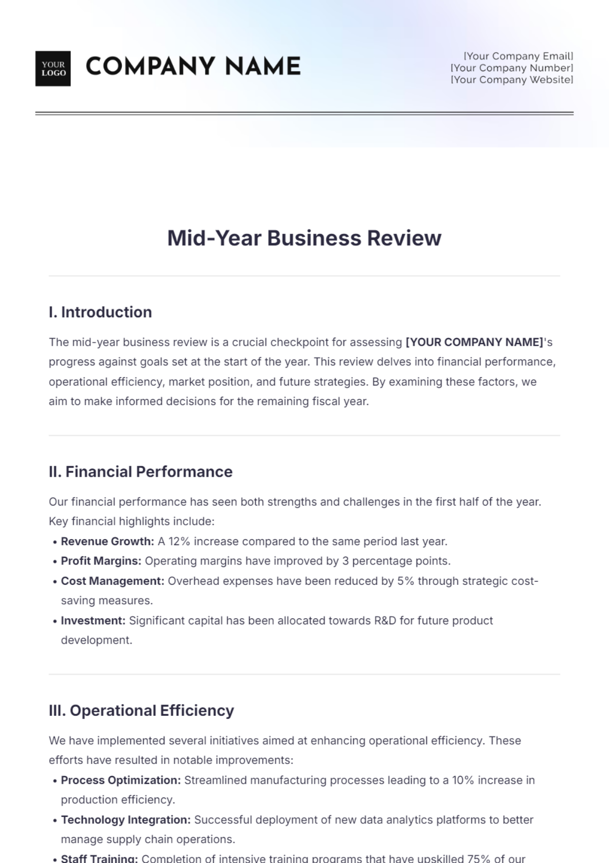 Mid-Year Business Review Template