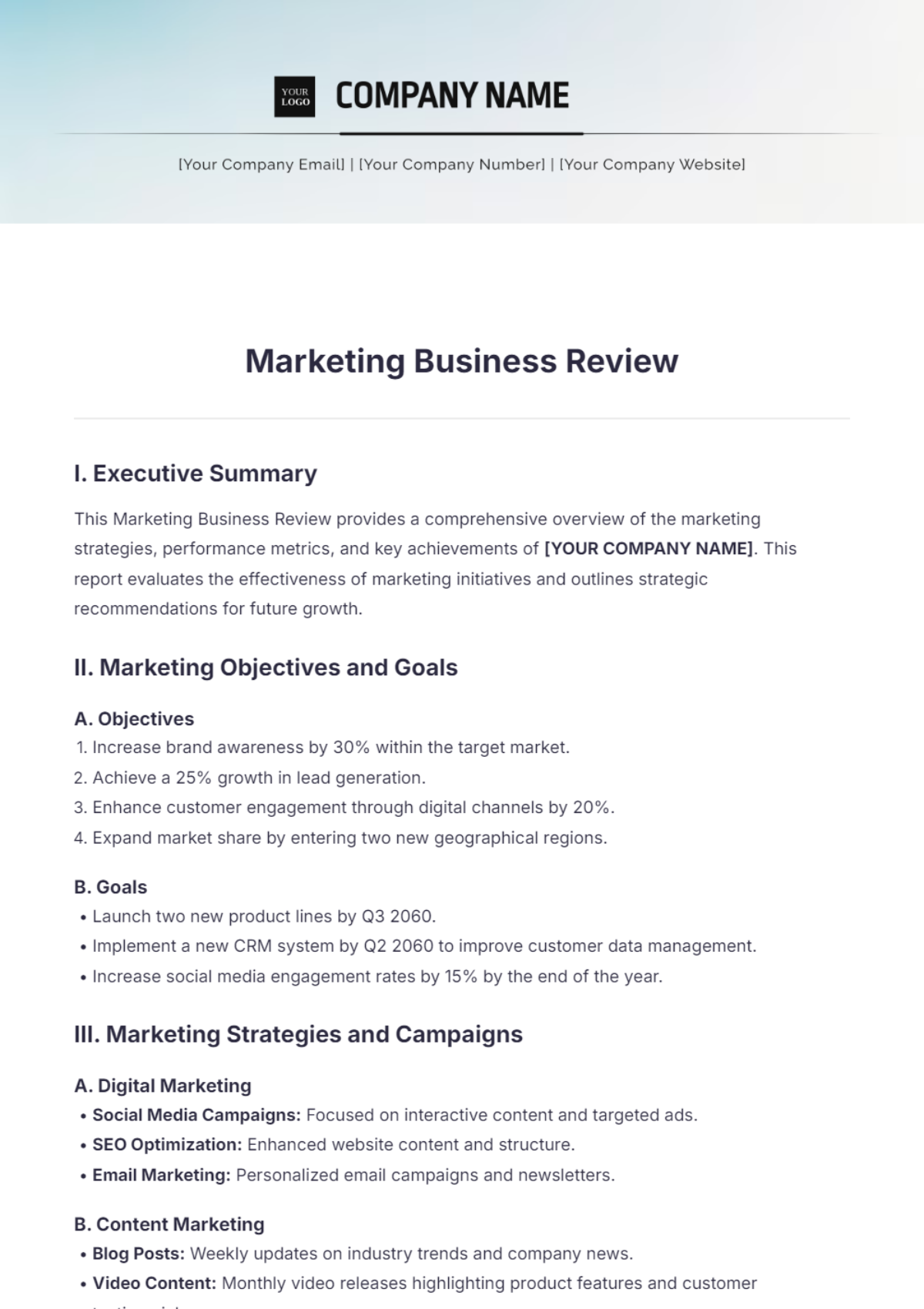 Marketing Business Review Template