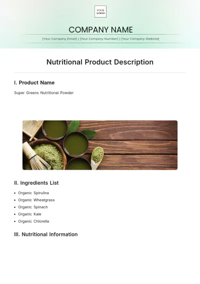 Free Nutritional Product Description Template to Edit Online