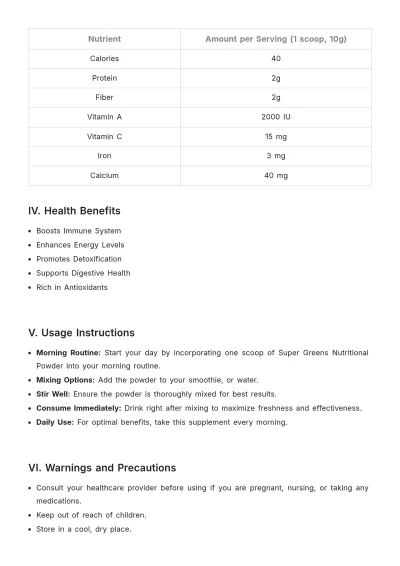 Free Nutritional Product Description Template to Edit Online