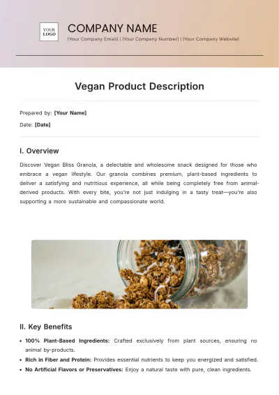 Free Vegan Product Description Template to Edit Online