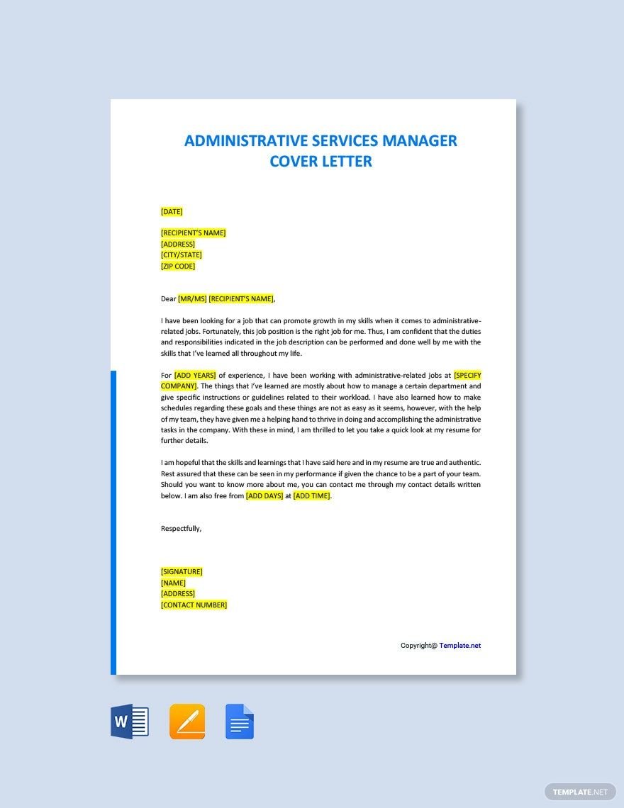 Administrative Services Manager Cover Letter Template