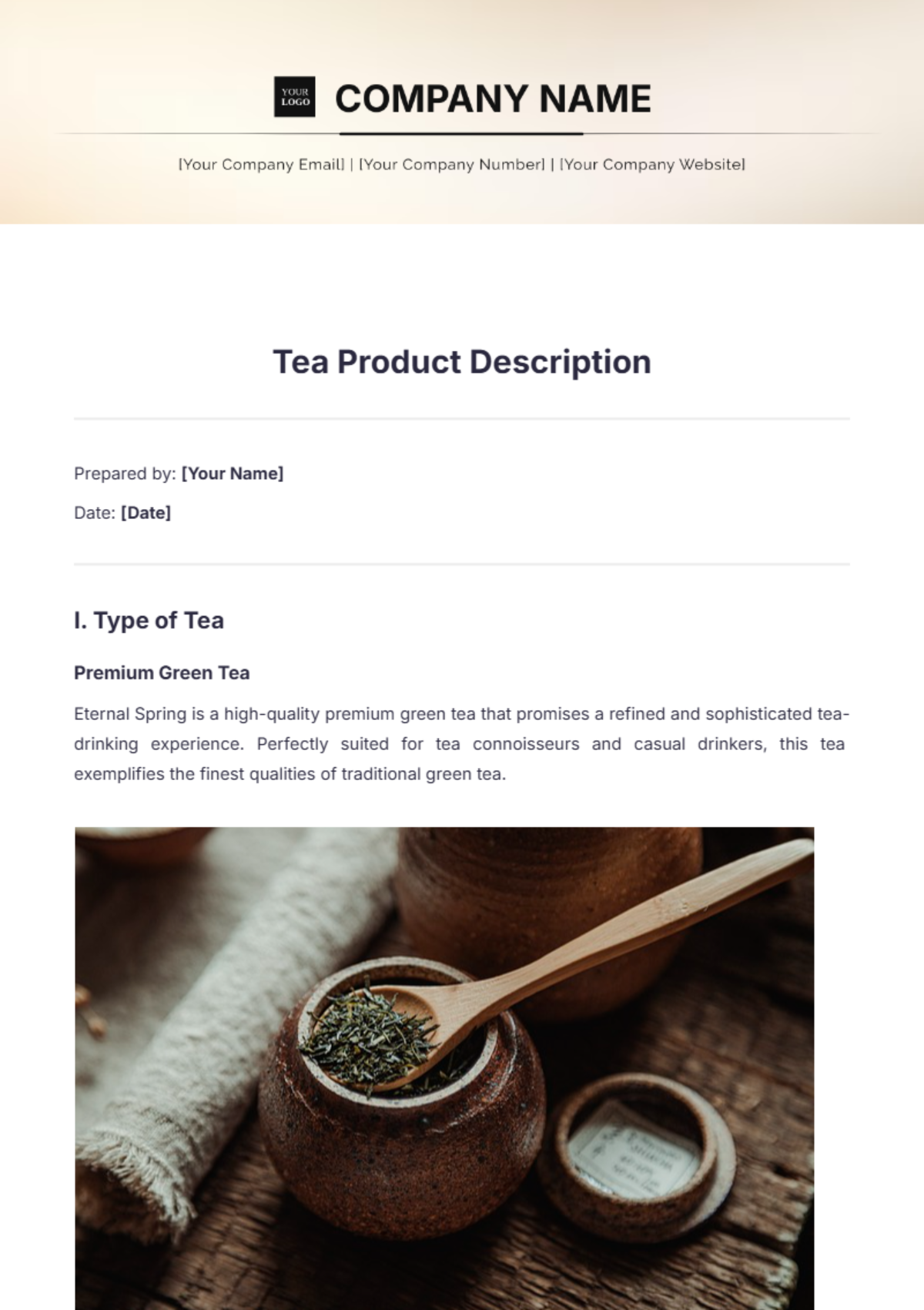 Tea Product Description Template - Edit Online & Download