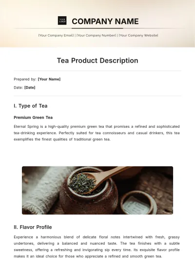 Free Tea Product Description Template to Edit Online