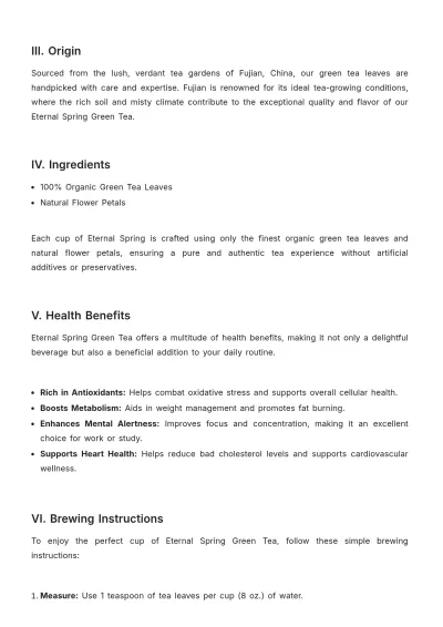 Free Tea Product Description Template to Edit Online