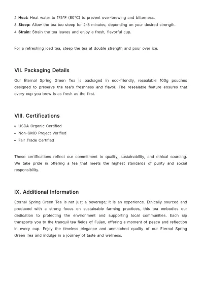 Free Tea Product Description Template to Edit Online