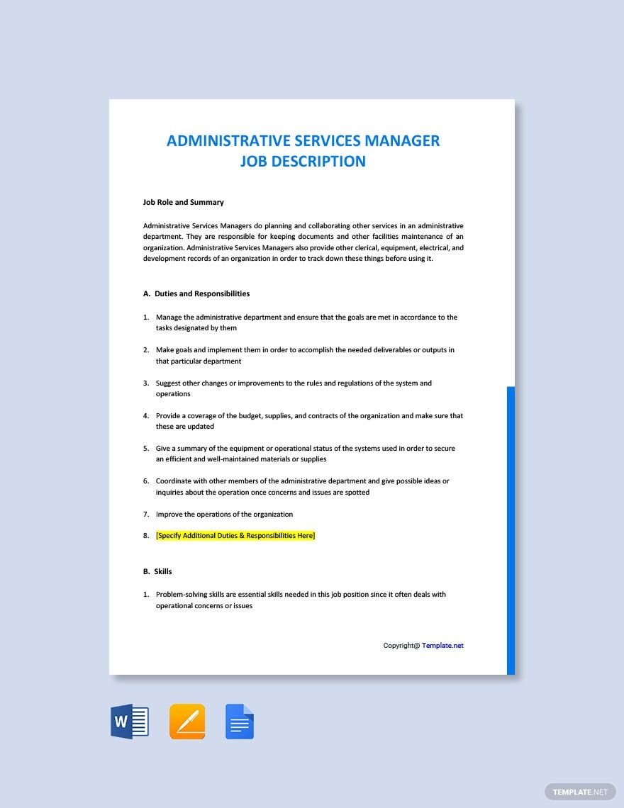 Free Administrative Services Manager Job Ad/Description Template