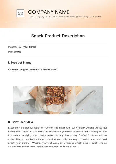 Free Snack Product Description Template to Edit Online