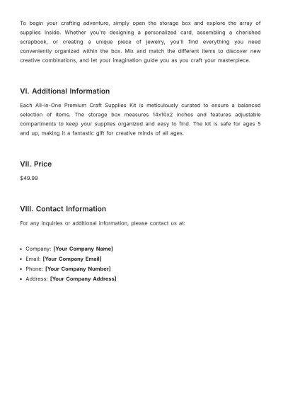 Free Craft Supplies Product Description Template to Edit Online