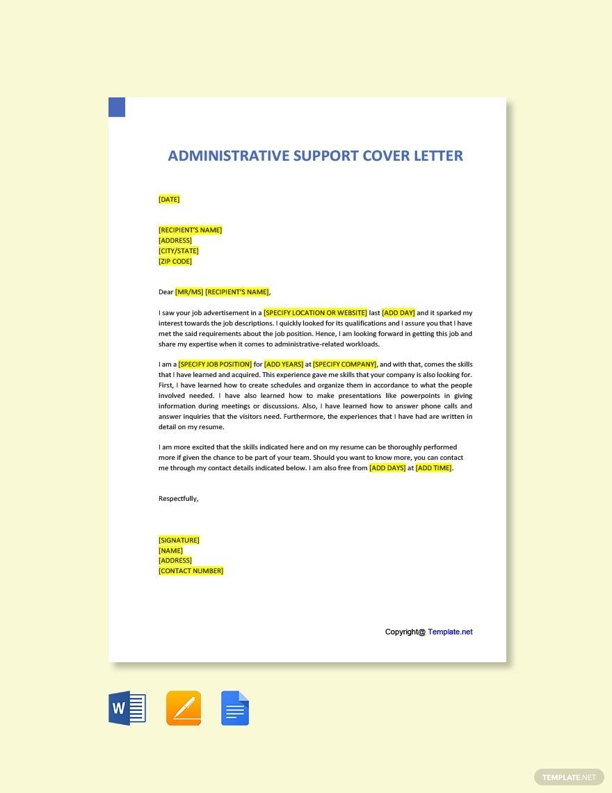 Administrative Support Cover Letter Template