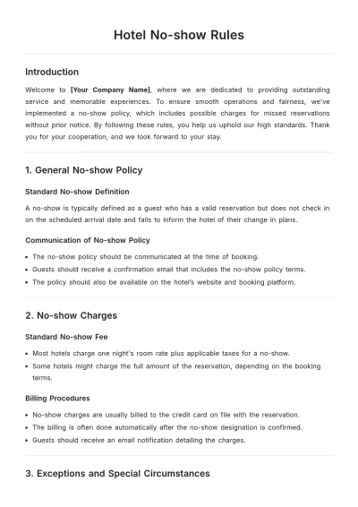 Free Hotel No-show Rules Template to Edit Online