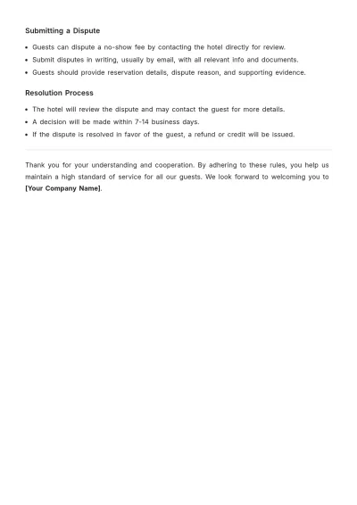 Free Hotel No-show Rules Template to Edit Online